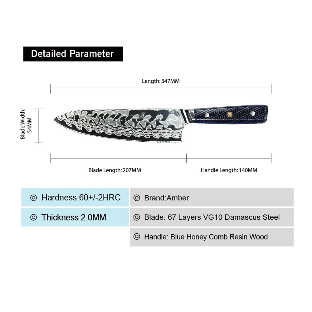 Damaskasti kuhinjski nož YU-37419 - Kiritsuke / Plava