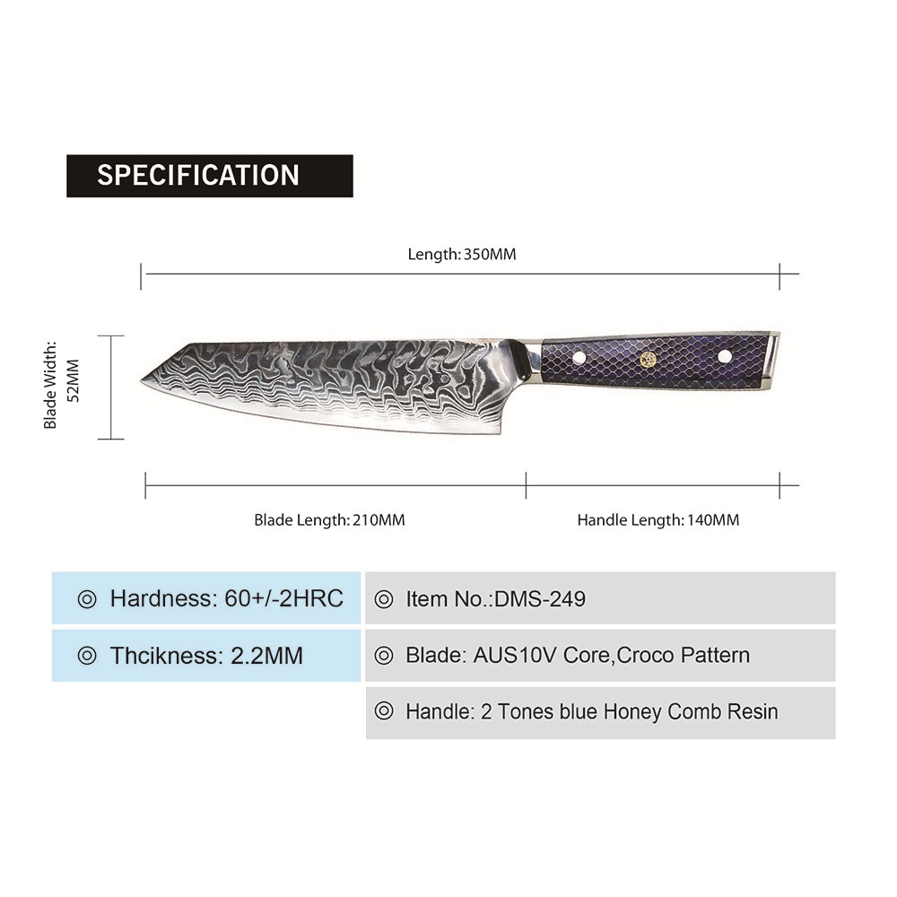 Damaskasti kuhinjski nož YU-37419 - Kiritsuke / Plava