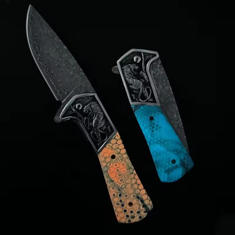Damaščanski outdoor sklopivi nož CO-42105 DA3244 - Plav / 2. Kvaliteta