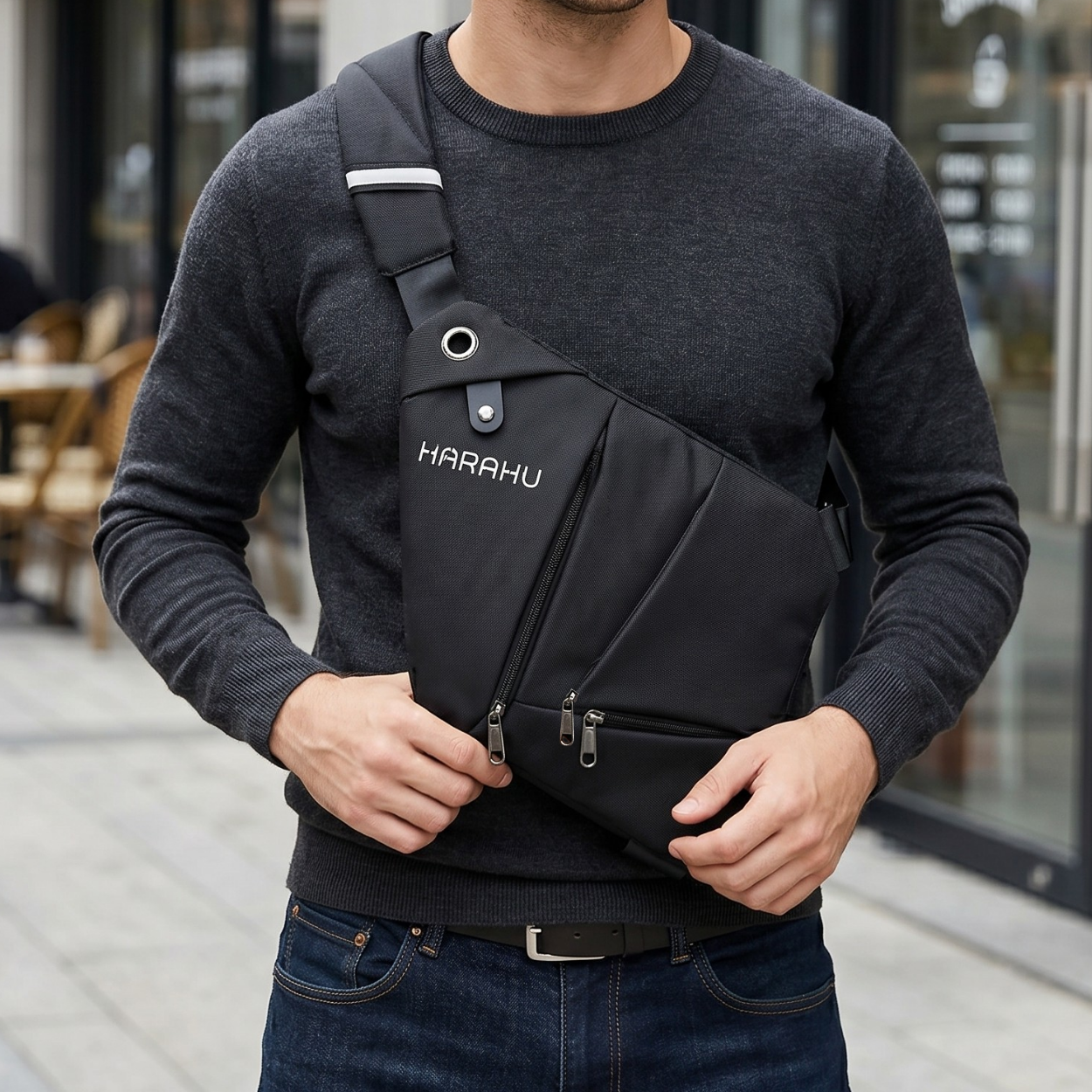 Muška Crossbody Torba HARAHU Pulse - Crna